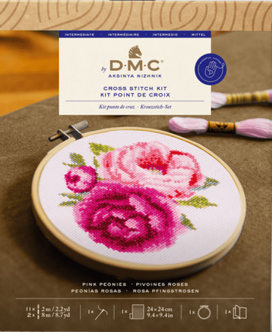 kit point de croix dmc pivoines roses  BK1895