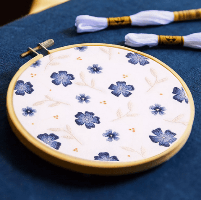 kit broderie fleurs bleues TB223